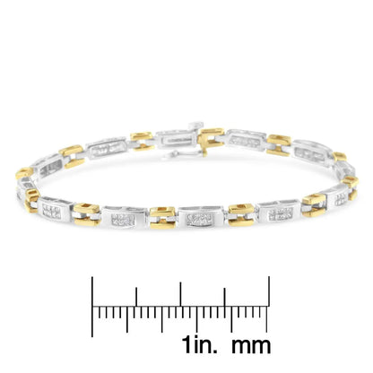 10K Two-Tone Gold Princess Cut Diamond Geo Link Bracelet (1.00 cttw, H-I Color, SI1-SI2 Clarity) - Bijoux-NYC Direct
