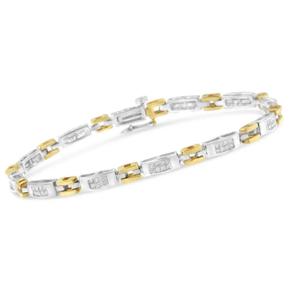 10K Two-Tone Gold Princess Cut Diamond Geo Link Bracelet (1.00 cttw, H-I Color, SI1-SI2 Clarity) - Bijoux-NYC Direct