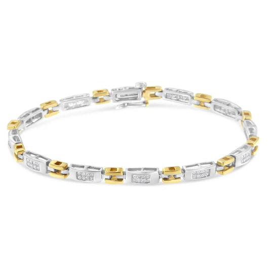 10K Two-Tone Gold Princess Cut Diamond Geo Link Bracelet (1.00 cttw, H-I Color, SI1-SI2 Clarity) - Bijoux-NYC Direct