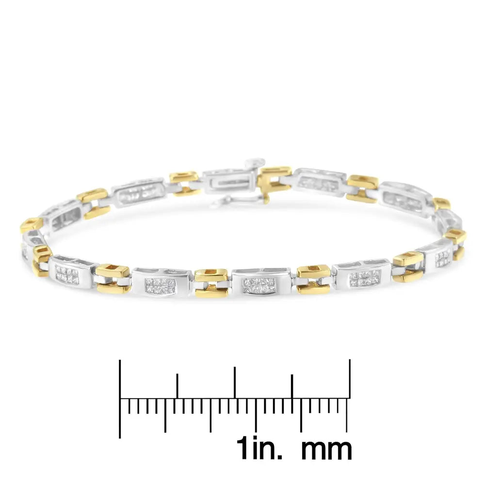 1.00 cttw princess cut diamond two-tone gold geometric link bracelet bijoux-nyc direct