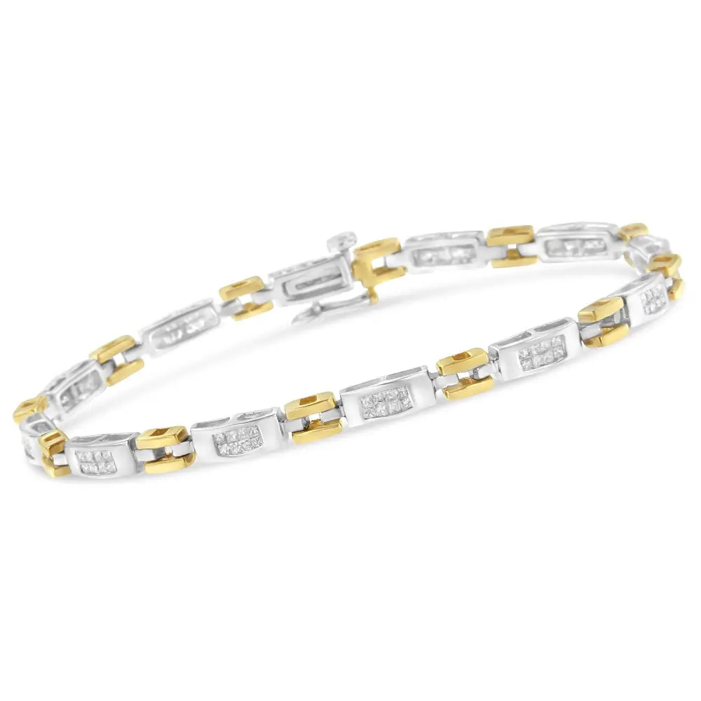 1.00 cttw princess cut diamond two-tone gold geometric link bracelet bijoux-nyc direct