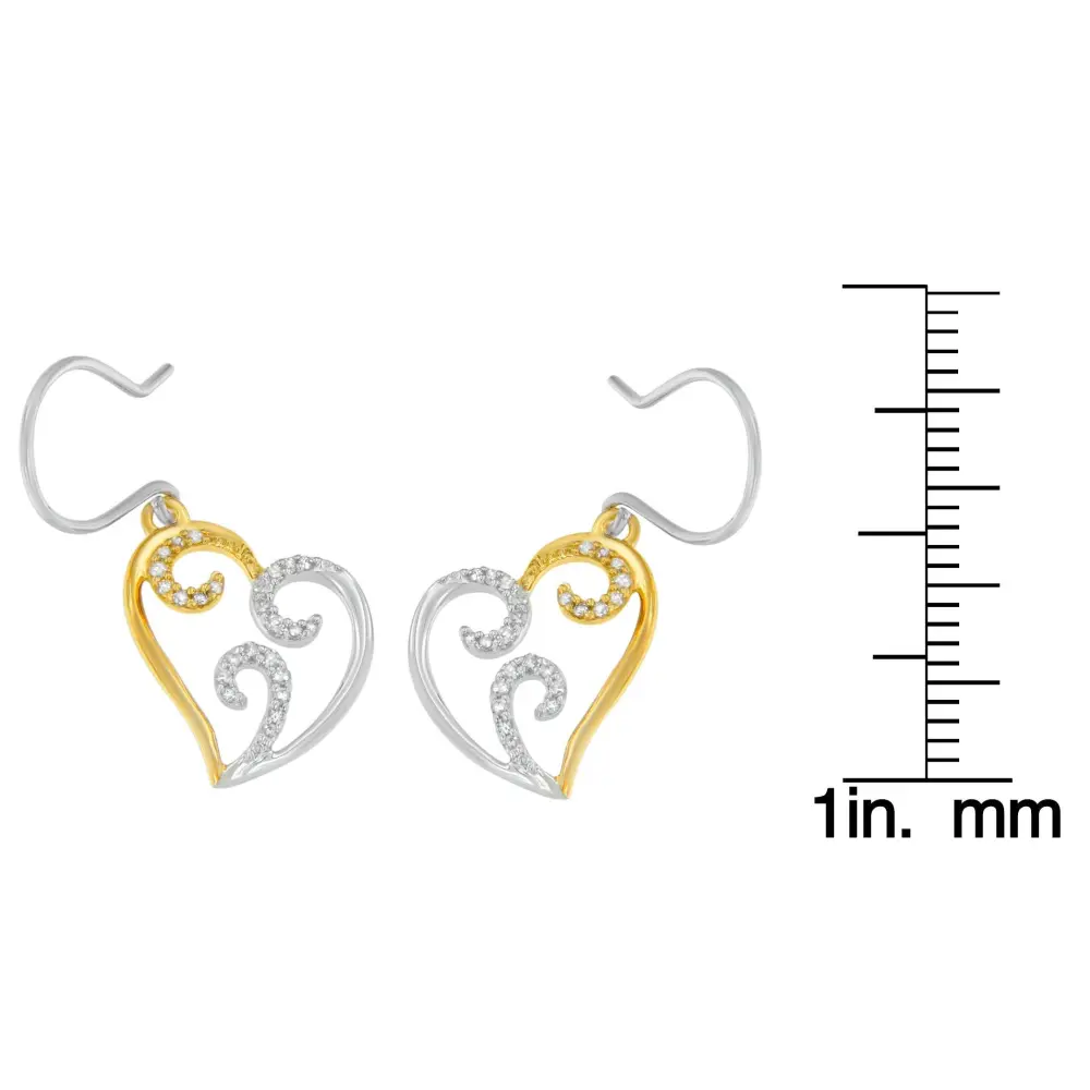 10K Two-tone Gold Round Diamond Heart Dangle Earrings (1/4 cttw, I-J Color, I2-I3 Clarity) - Bijoux-NYC Direct