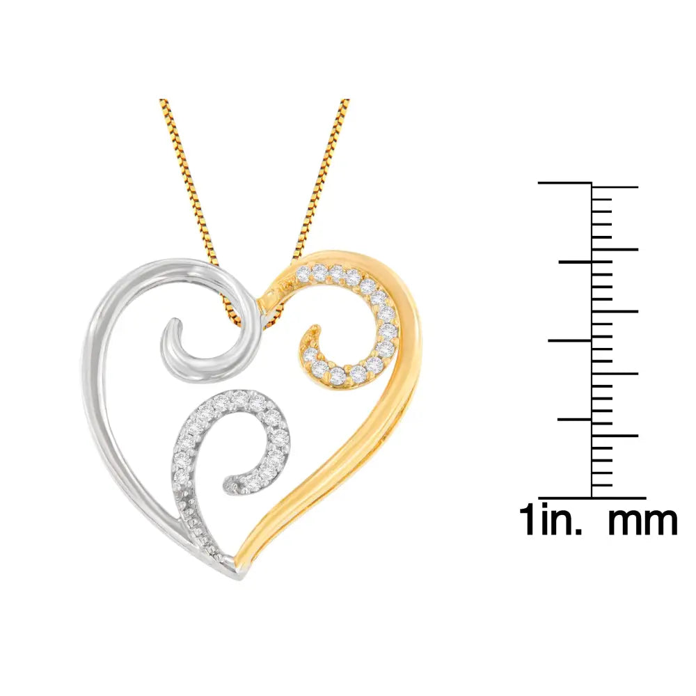 10k two-tone gold diamond swirl heart pendant necklace 1/10 cttw bijoux-nyc direct