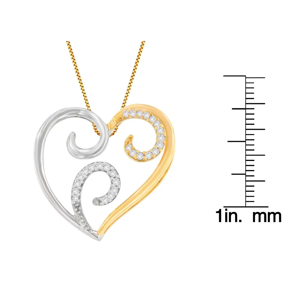 10K Two-Toned Gold 1/10 cttw Round Cut Diamond Swirl Heart Accent Pendant Necklace (H-I, I1-I2) - Bijoux-NYC Direct