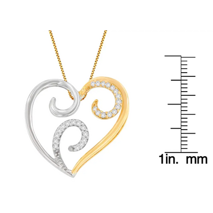 10K Two-Toned Gold 1/10 cttw Round Cut Diamond Swirl Heart Accent Pendant Necklace (H-I, I1-I2) - Bijoux-NYC Direct