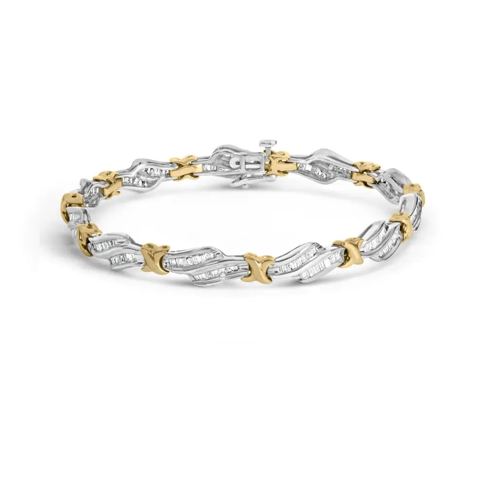 2ct diamond baguette x spiral weave bracelet in 10k two-tone gold 7 bijoux-nyc direct
