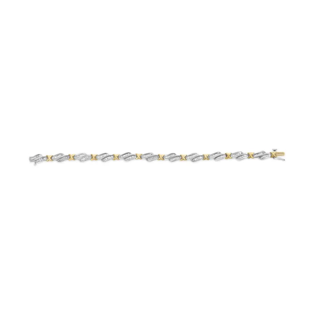 2ct diamond baguette x spiral weave bracelet in 10k two-tone gold 7 bijoux-nyc direct