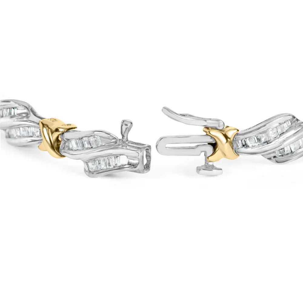 2ct diamond baguette x spiral weave bracelet in 10k two-tone gold 7 bijoux-nyc direct