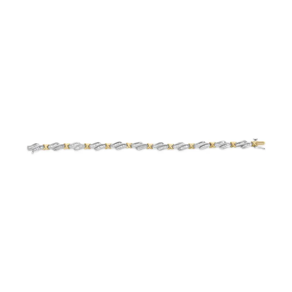 10k two toned gold 2.00 cttw channel set baguette diamond weave and ’x’ spiral link bracelet (h i color i1 i2 clarity) 7’’