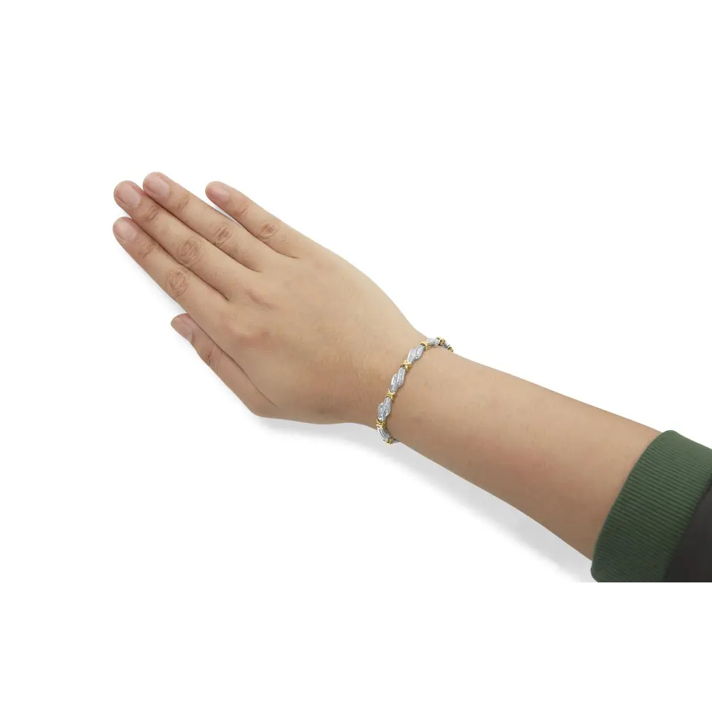 10k two toned gold 2.00 cttw channel set baguette diamond weave and ’x’ spiral link bracelet (h i color i1 i2 clarity) 7’’