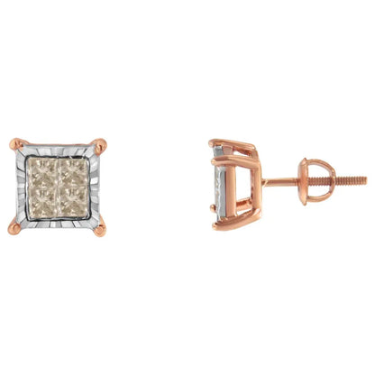 10K Two-Toned Princess-Cut Composite Diamond Stud Earrings (1/2 cttw, J-K Color, I1-I2 Clarity) - Bijoux-NYC Direct