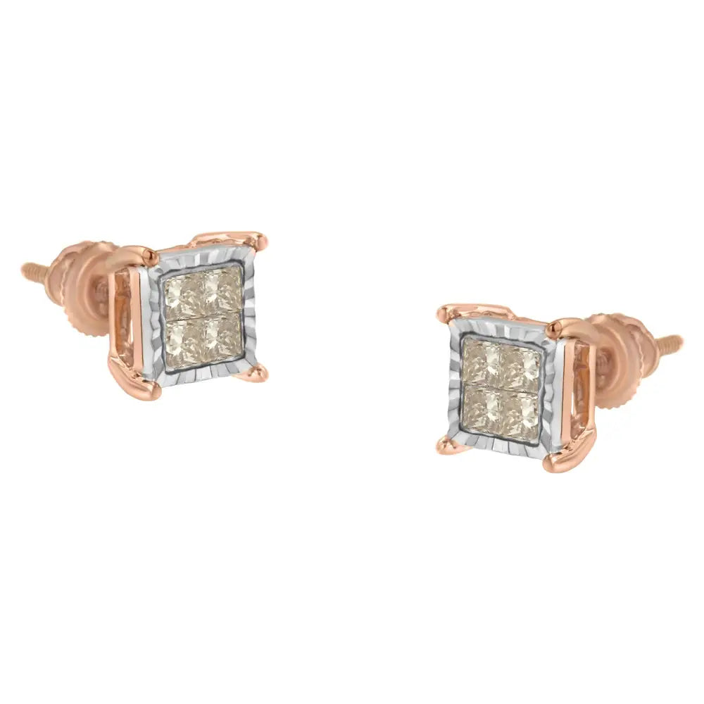 1/2 cttw princess cut diamond composite stud earrings in 10k two tone gold bijoux-nyc direct