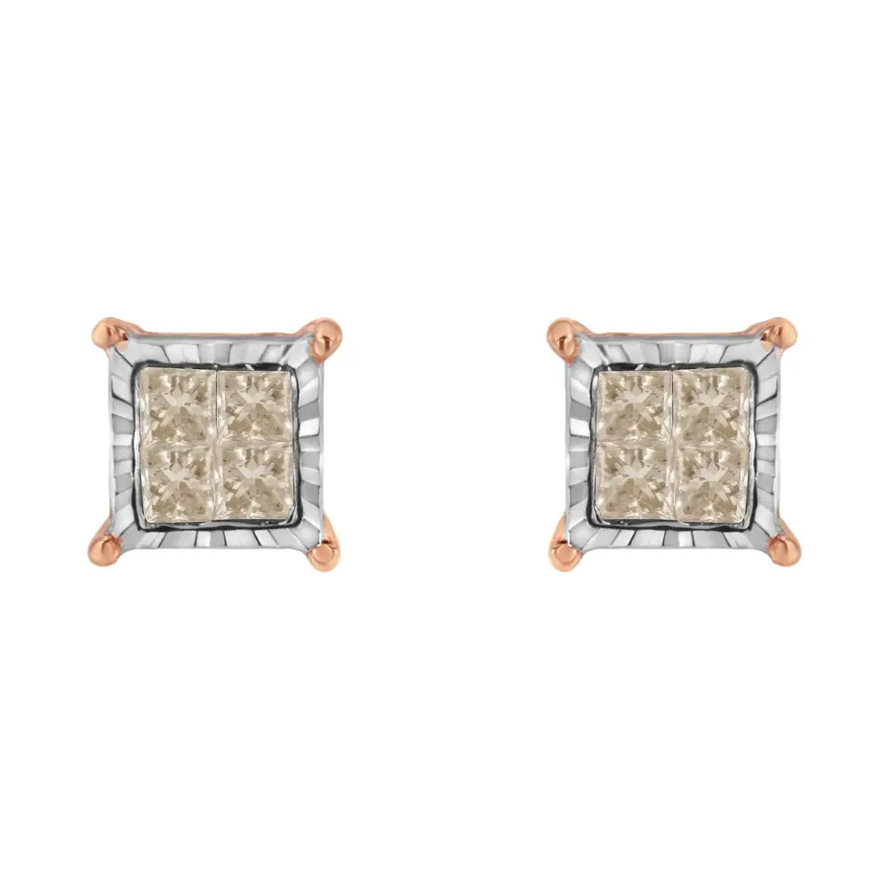 1/2 cttw princess cut diamond composite stud earrings in 10k two tone gold bijoux-nyc direct