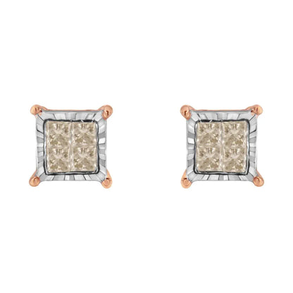 10K Two-Toned Princess-Cut Composite Diamond Stud Earrings (1/2 cttw, J-K Color, I1-I2 Clarity) - Bijoux-NYC Direct