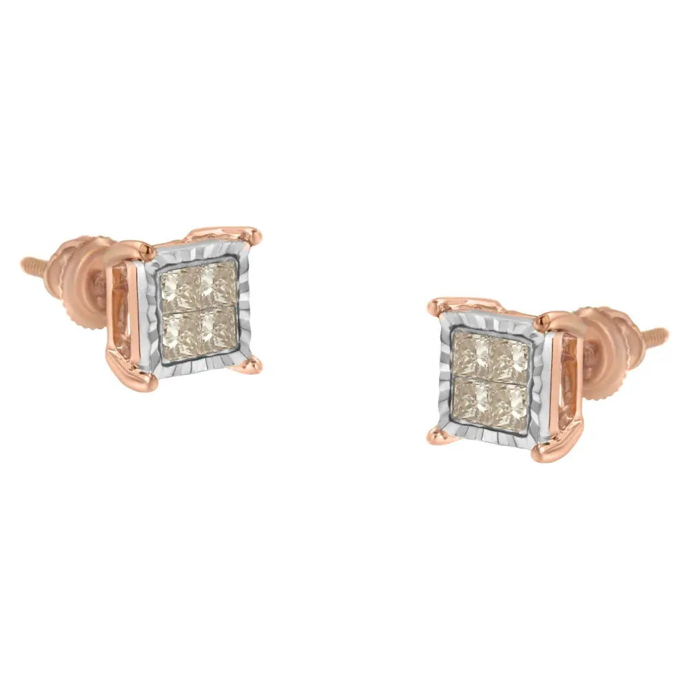 10K Two-Toned Princess-Cut Composite Diamond Stud Earrings (1/2 cttw, J-K Color, I1-I2 Clarity) - Bijoux-NYC Direct