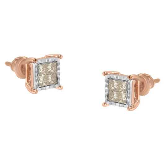 10K Two-Toned Princess-Cut Composite Diamond Stud Earrings (1/2 cttw, J-K Color, I1-I2 Clarity) - Bijoux-NYC Direct
