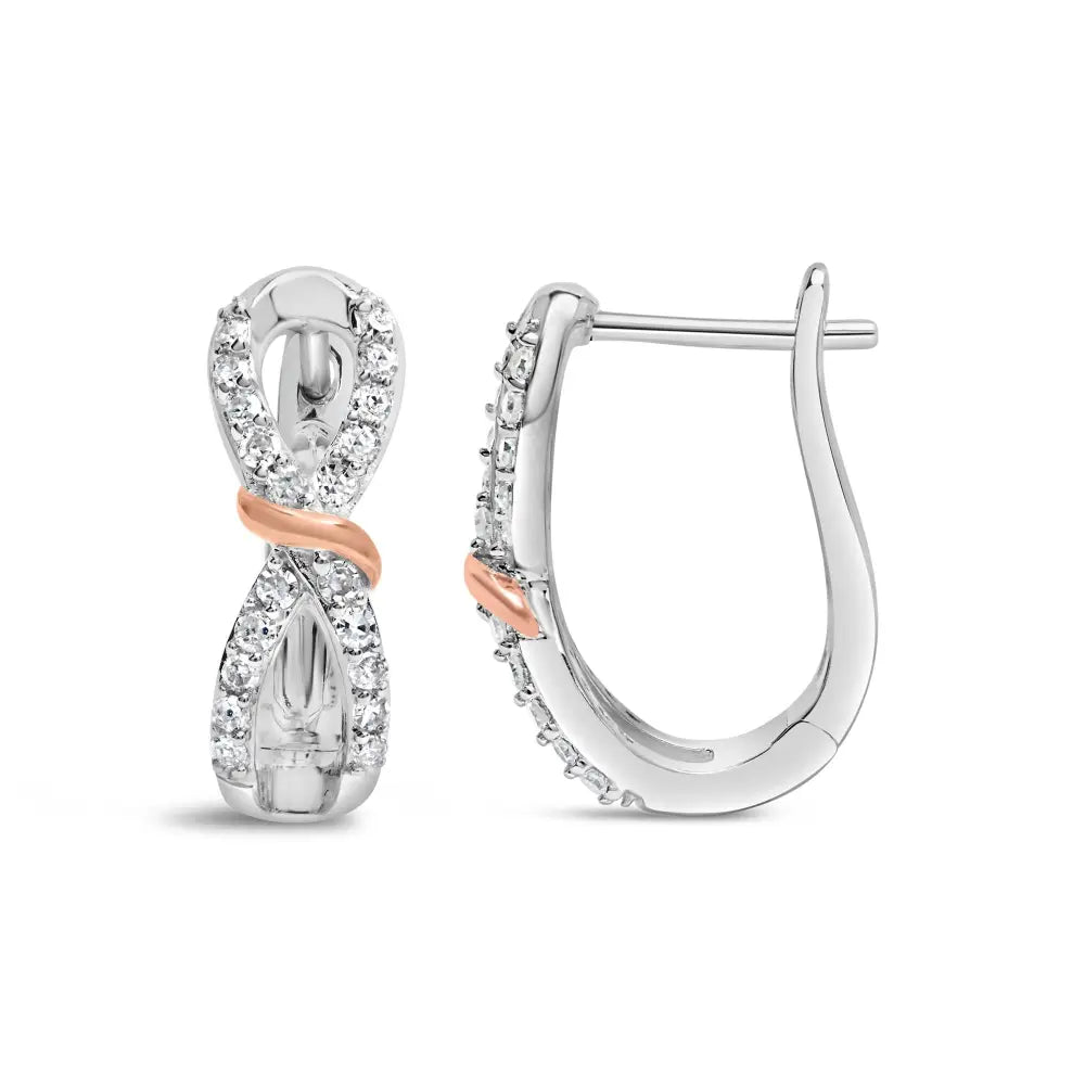 10k white and rose gold 1/3 cttw diamond infinity ribbon hoop earrings bijoux-nyc direct