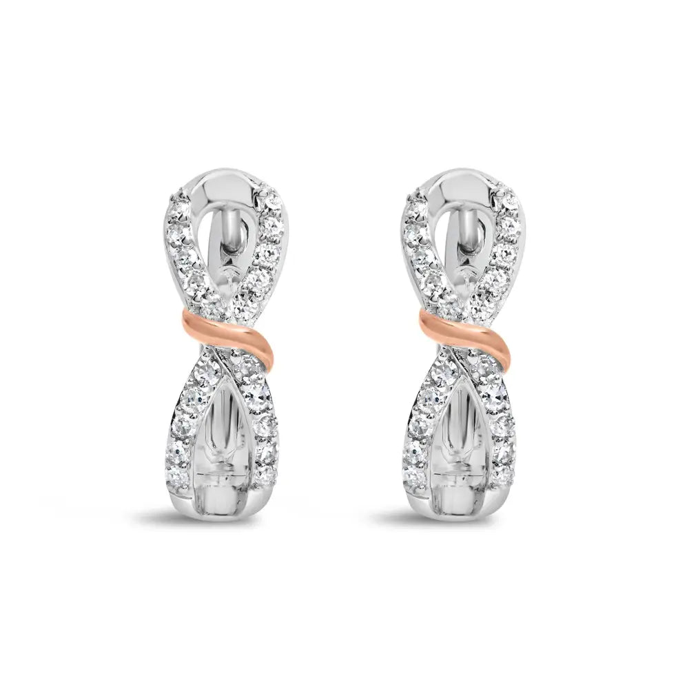 10k white and rose gold 1/3 cttw diamond infinity ribbon hoop earrings bijoux-nyc direct