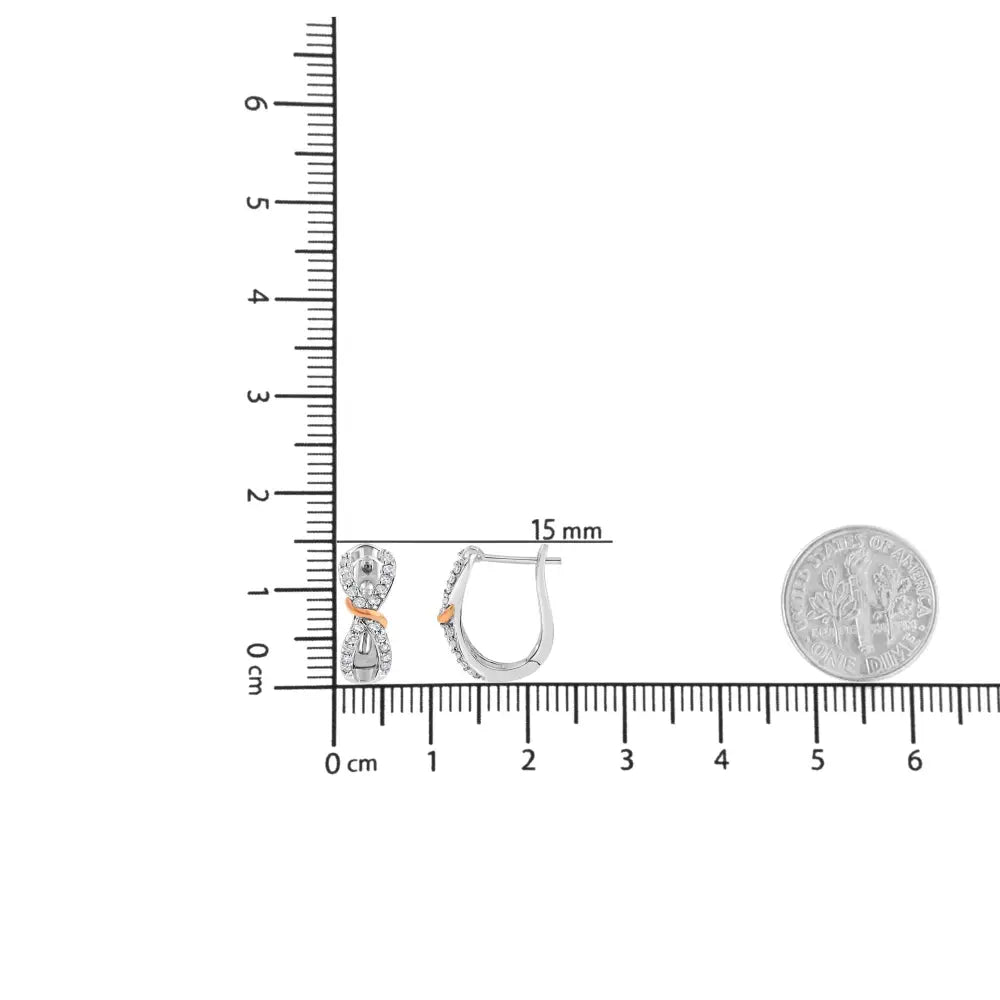 10k white and rose gold 1/3 cttw diamond infinity ribbon hoop earrings bijoux-nyc direct