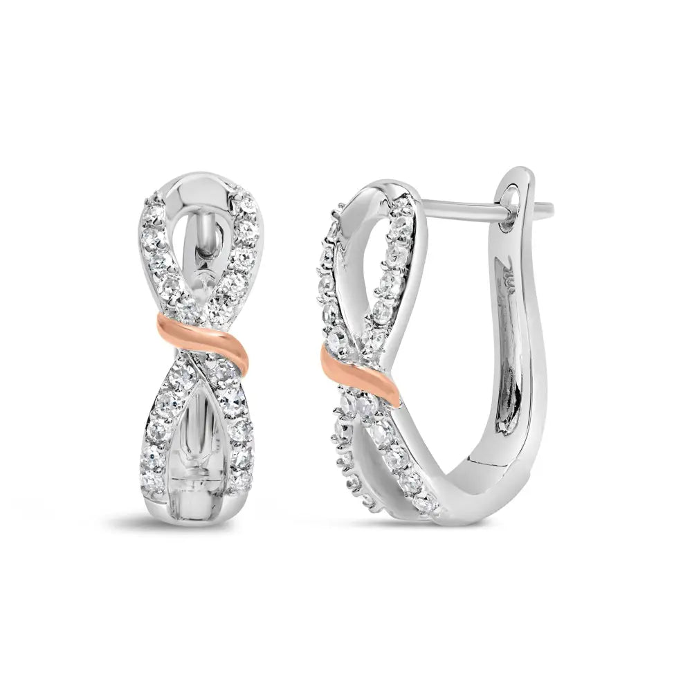 10k white and rose gold 1/3 cttw diamond infinity ribbon hoop earrings bijoux-nyc direct