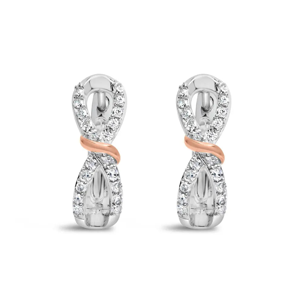 10K White and Rose Gold 1/3 Cttw Diamond Infinite and Ribbon Hoop Earrings (H-I Color, I1-I2 Clarity) - Bijoux-NYC Direct