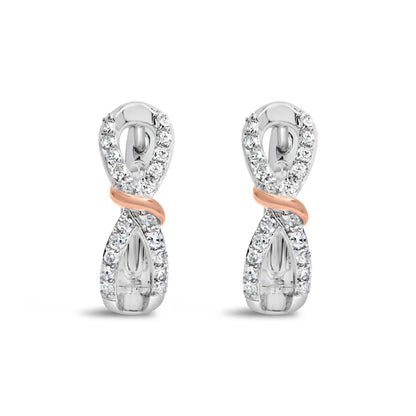 10K White and Rose Gold 1/3 Cttw Diamond Infinite and Ribbon Hoop Earrings (H-I Color, I1-I2 Clarity) - Bijoux-NYC Direct
