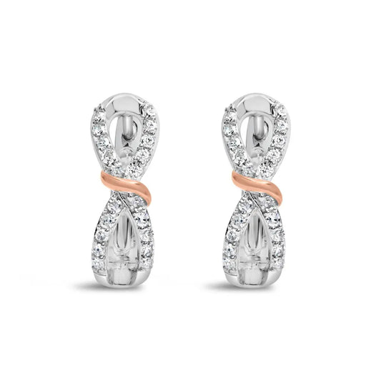 10K White and Rose Gold 1/3 Cttw Diamond Infinite and Ribbon Hoop Earrings (H-I Color, I1-I2 Clarity) - Bijoux-NYC Direct