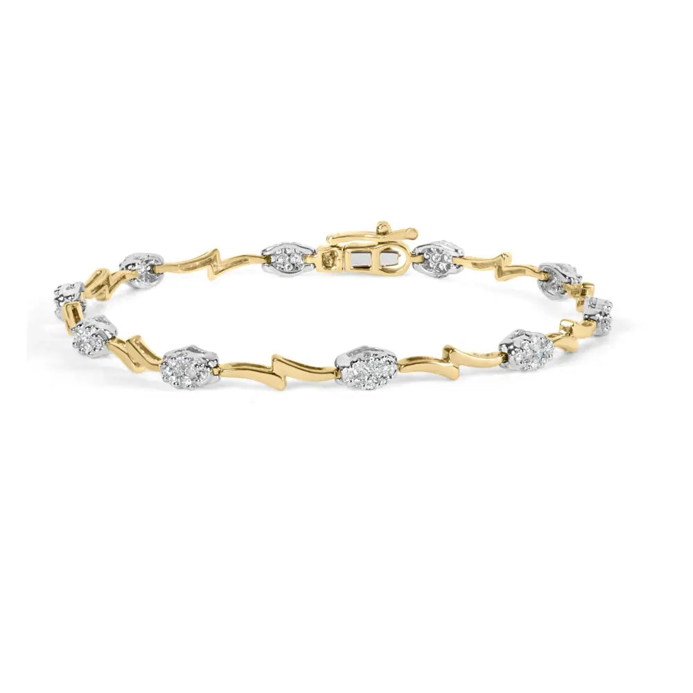 10k white and yellow gold 1.00 cttw diamond oval shaped cluster link bracelet (i j color si2 i1 clarity) 7’’ inches