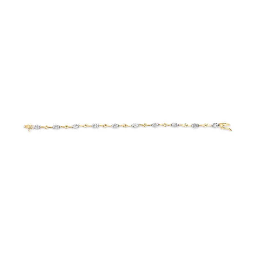 10k white and yellow gold 1.00 cttw diamond oval shaped cluster link bracelet (i j color si2 i1 clarity) 7’’ inches