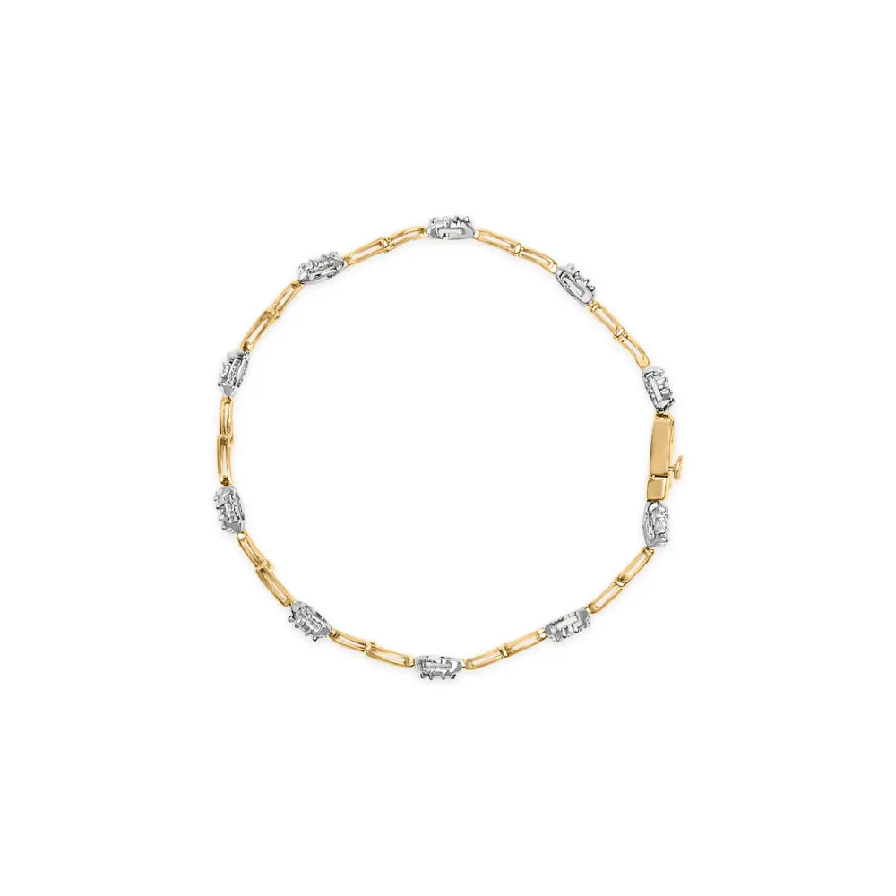 10k white and yellow gold 1.00 cttw diamond oval shaped cluster link bracelet (i j color si2 i1 clarity) 7’’ inches