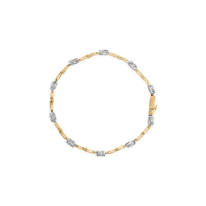 10k white and yellow gold 1.00 cttw diamond oval shaped cluster link bracelet (i j color si2 i1 clarity) 7’’ inches