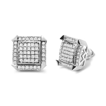 10K White Gold 1.0 Cttw Diamond Composite with Halo Stud Earrings (H-I Color, I1-I2 Clarity) - Bijoux-NYC Direct