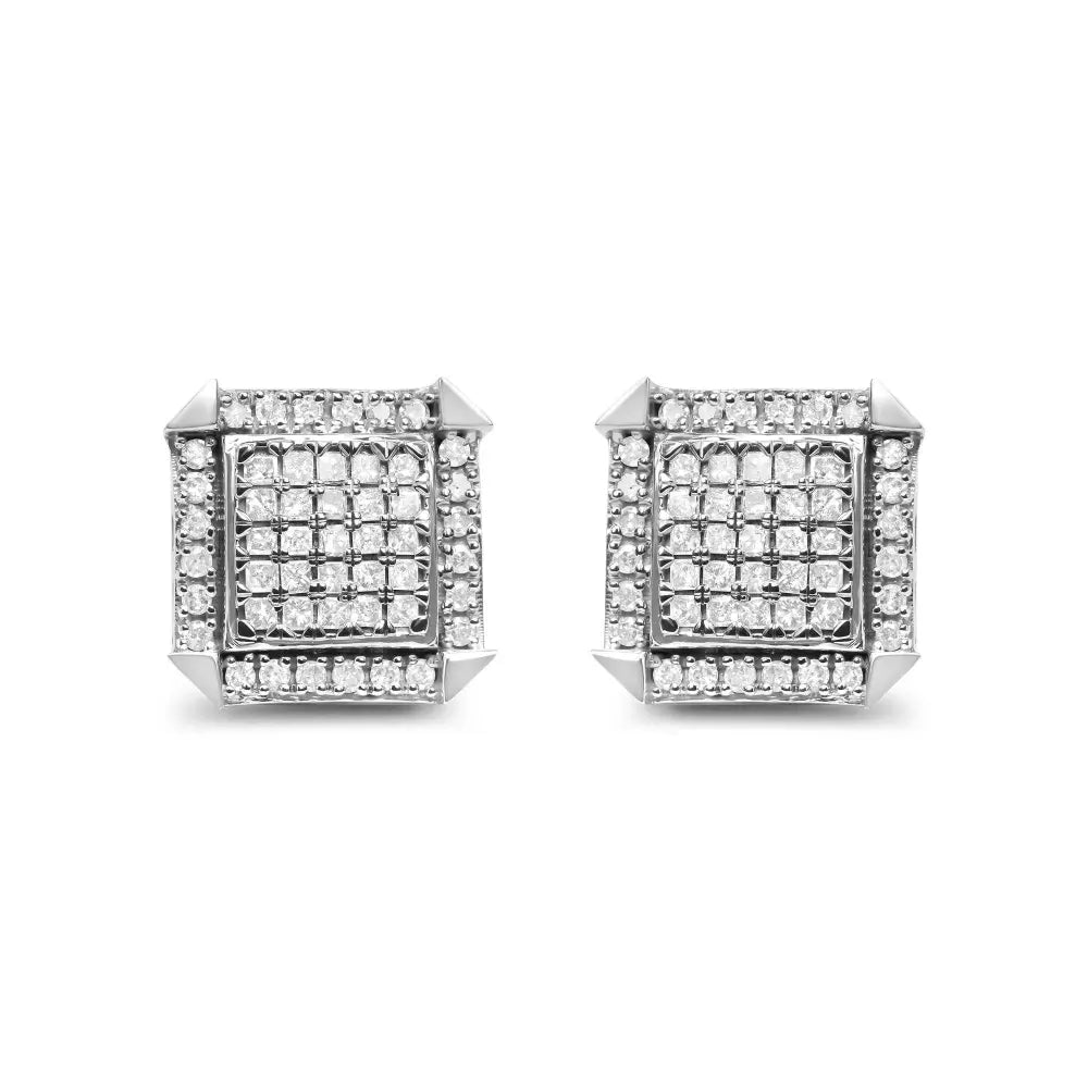 10K White Gold 1.0 Cttw Diamond Composite with Halo Stud Earrings (H-I Color, I1-I2 Clarity) - Bijoux-NYC Direct
