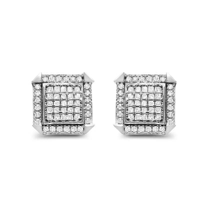 10K White Gold 1.0 Cttw Diamond Composite with Halo Stud Earrings (H-I Color, I1-I2 Clarity) - Bijoux-NYC Direct