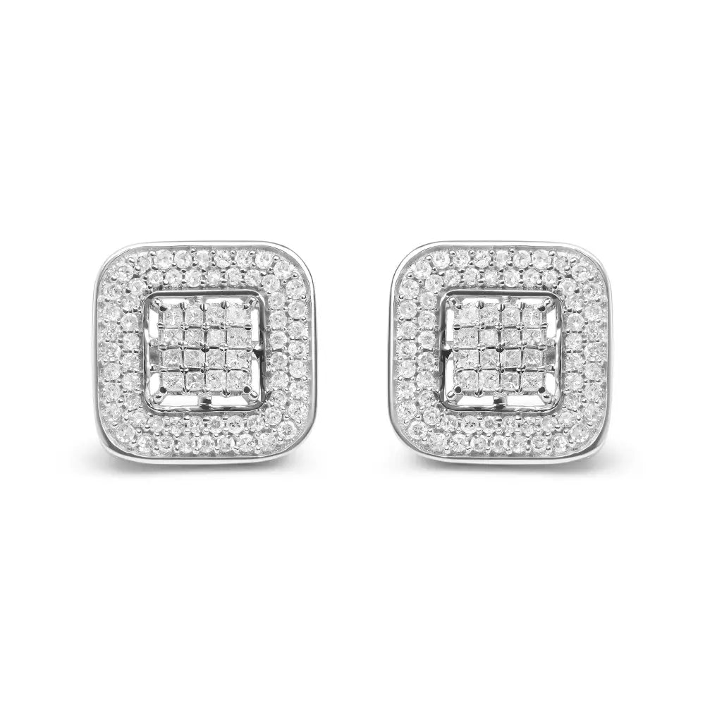 10k white gold 1ctw princess and round diamond open halo stud earrings bijoux-nyc direct