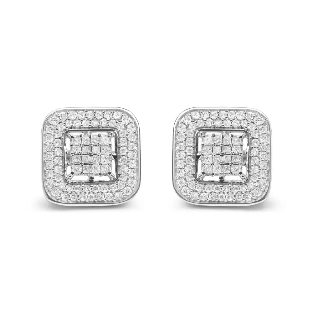 10K White Gold 1.0 Cttw Round and Princess Cut Diamond Composite Open Halo Stud Earrings (H-I Color, SI1-SI2 Clarity) - Bijoux-NYC Direct