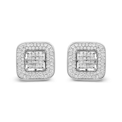 10K White Gold 1.0 Cttw Round and Princess Cut Diamond Composite Open Halo Stud Earrings (H-I Color, SI1-SI2 Clarity) - Bijoux-NYC Direct