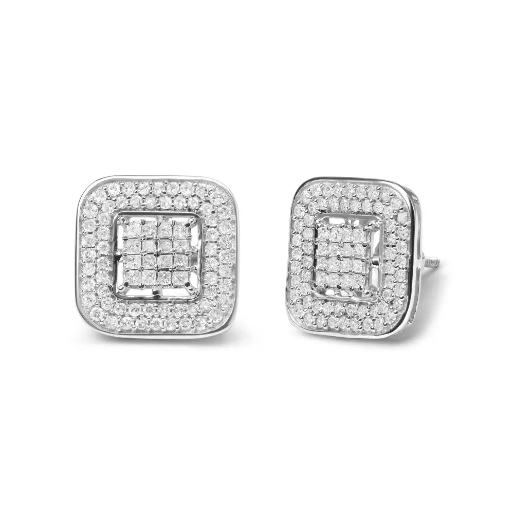 10k white gold 1ctw princess and round diamond open halo stud earrings bijoux-nyc direct