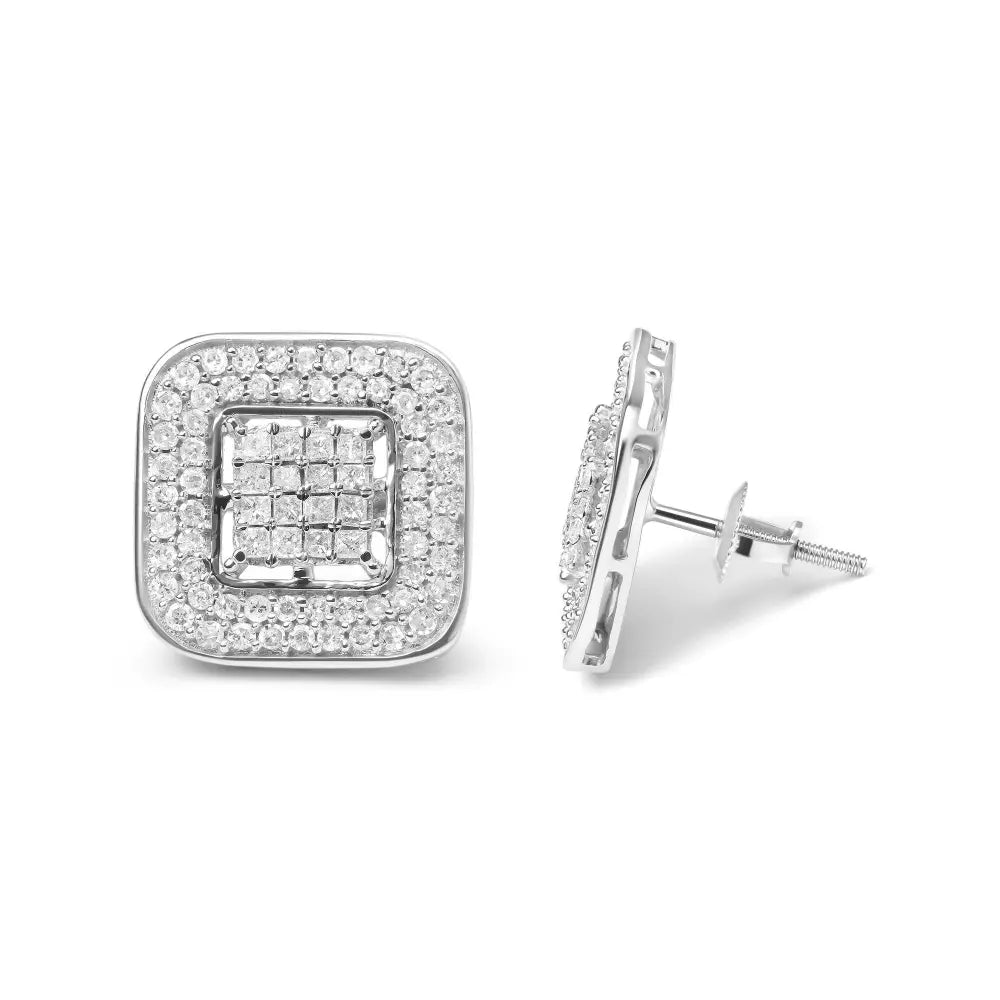 10K White Gold 1.0 Cttw Round and Princess Cut Diamond Composite Open Halo Stud Earrings (H-I Color, SI1-SI2 Clarity) - Bijoux-NYC Direct