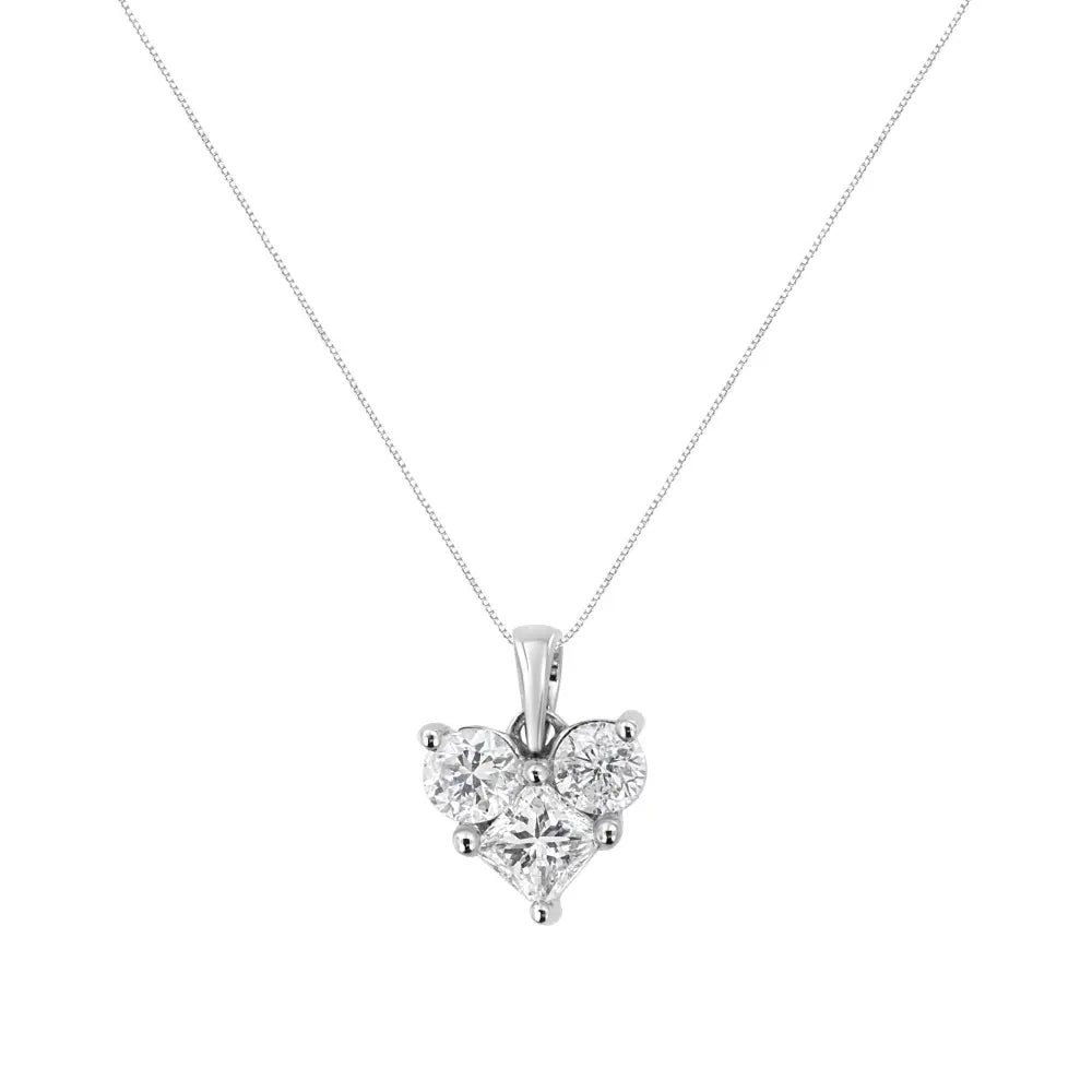 10K White Gold 1.0 Cttw Round-Cut and Princess-Cut Diamond Heart Shaped 18" Pendant Necklace (H-I Color, SI2-I1 Clarity) - Bijoux-NYC Direct