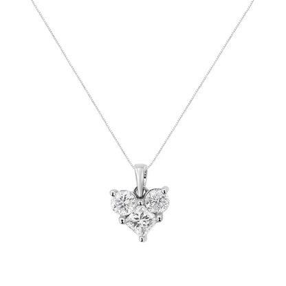 10K White Gold 1.0 Cttw Round-Cut and Princess-Cut Diamond Heart Shaped 18" Pendant Necklace (H-I Color, SI2-I1 Clarity) - Bijoux-NYC Direct