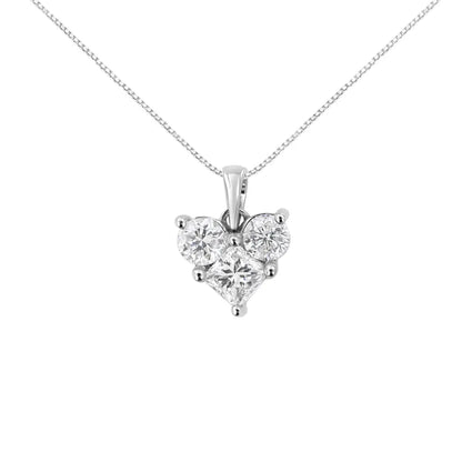 10K White Gold 1.0 Cttw Round-Cut and Princess-Cut Diamond Heart Shaped 18" Pendant Necklace (H-I Color, SI2-I1 Clarity) - Bijoux-NYC Direct