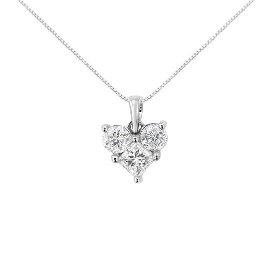 10K White Gold 1.0 Cttw Round-Cut and Princess-Cut Diamond Heart Shaped 18" Pendant Necklace (H-I Color, SI2-I1 Clarity) - Bijoux-NYC Direct