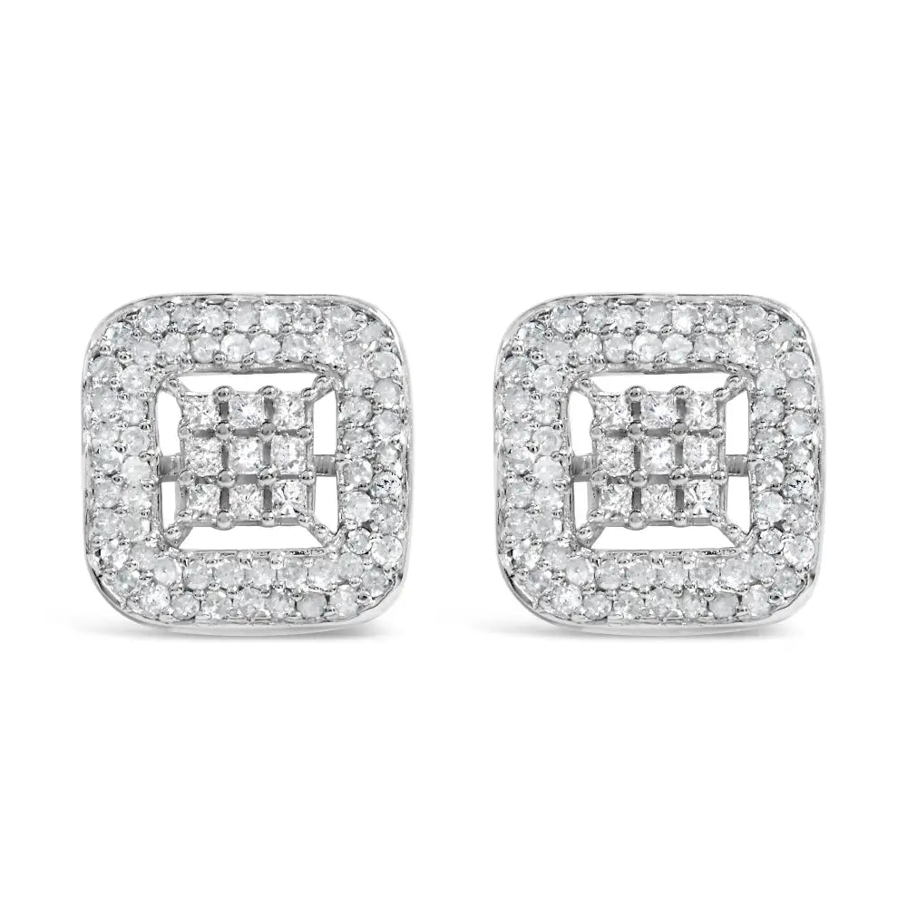 1.00 cttw diamond composite halo stud earrings in 10k white gold bijoux-nyc direct