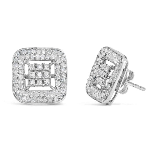 10K White Gold 1.00 Cttw Diamond Composite and Halo Stud Earrings (I-J Color, I1-I2 Clarity) - Bijoux-NYC Direct