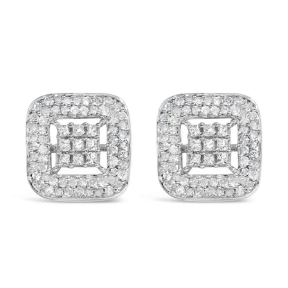 10K White Gold 1.00 Cttw Diamond Composite and Halo Stud Earrings (I-J Color, I1-I2 Clarity) - Bijoux-NYC Direct