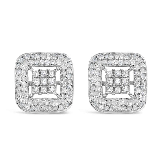 10K White Gold 1.00 Cttw Diamond Composite and Halo Stud Earrings (I-J Color, I1-I2 Clarity) - Bijoux-NYC Direct