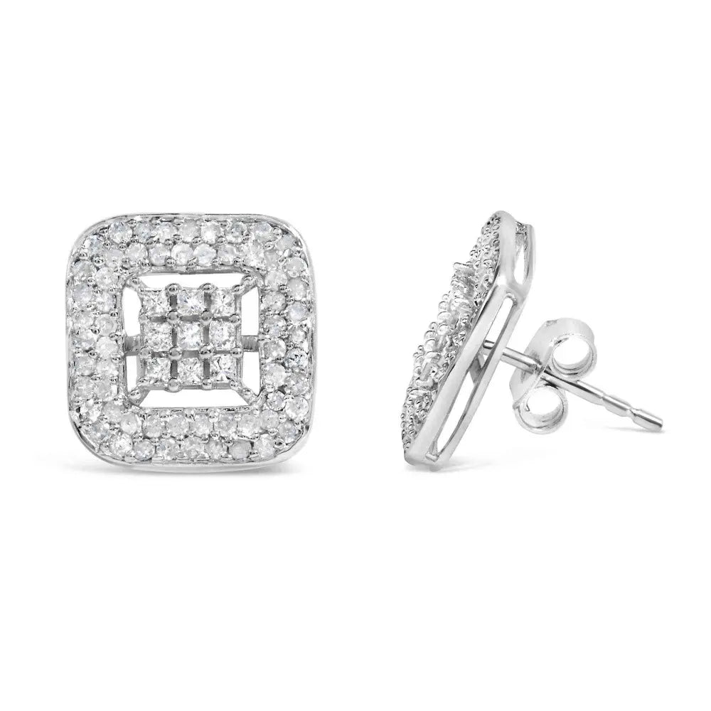 10K White Gold 1.00 Cttw Diamond Composite and Halo Stud Earrings (I-J Color, I1-I2 Clarity) - Bijoux-NYC Direct