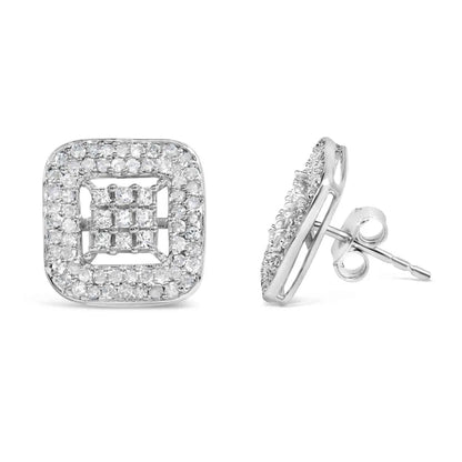 10K White Gold 1.00 Cttw Diamond Composite and Halo Stud Earrings (I-J Color, I1-I2 Clarity) - Bijoux-NYC Direct