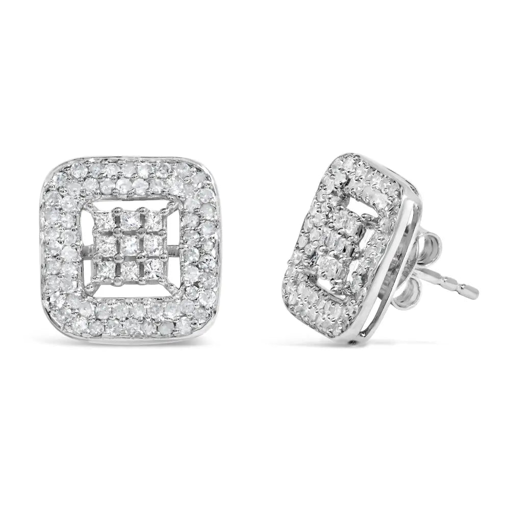 1.00 cttw diamond composite halo stud earrings in 10k white gold bijoux-nyc direct